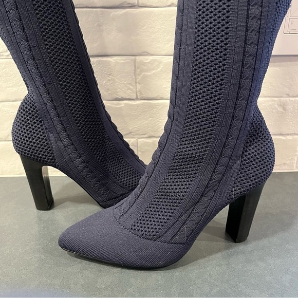 Charles by Charles David sz 5 David navy cable knit tall pull on sock boots - Picture 5 of 15